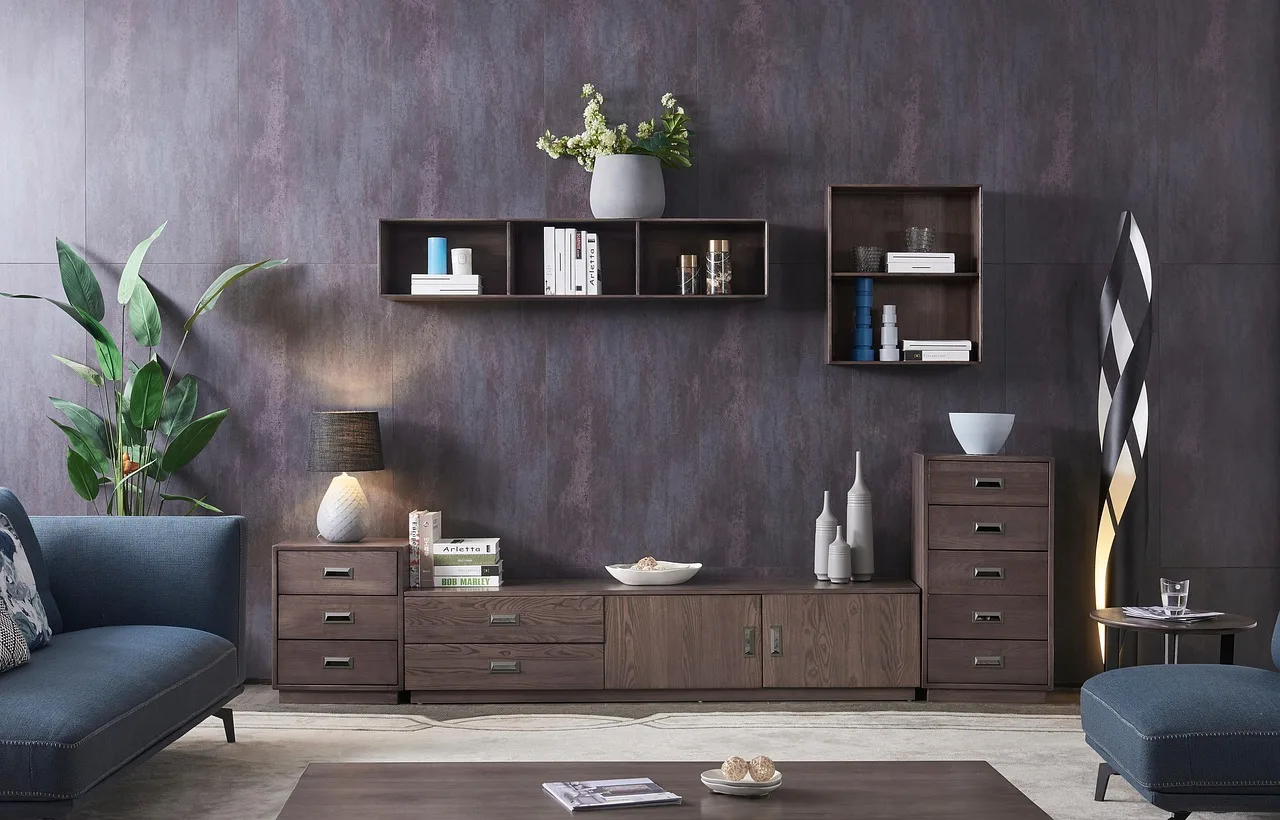 tv cabinet, wall, interior design, cabinet, chest of drawers, shelves, plants, furniture, decoration, living room, room, interior, nature, house. Modular storage systems reviews, sorted out: the 2027 view