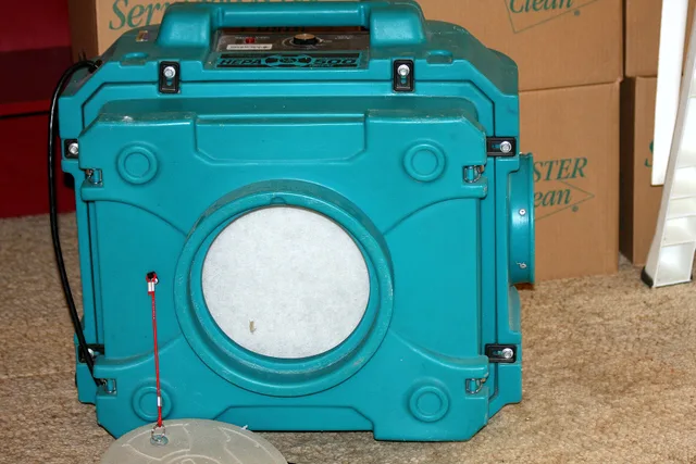 A HEPA filtration unit used to clean air after a fire or air during manufacturing processes. Small Home Air Filtration Retrofits: Permits, Condo Rules, and Wildfire Smoke