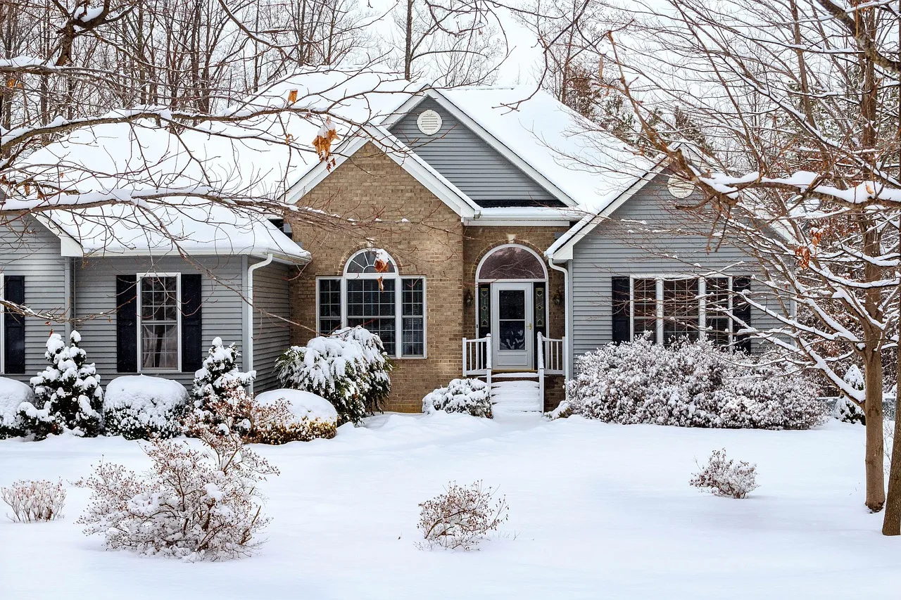 winter, snow scene, house, home, brick, vinyl siding, shutters, windows, shrubs, shubury, landscaping, snow covered, architecture, gables, entrance, front yard, gray home, gray house, gray landscape, gray window, gray snow, snow scene, vinyl siding, vinyl siding, vinyl siding, vinyl siding, vinyl siding, front yard, front yard. A small-room wall assembly guide for Atlantic damp and Prairie frost