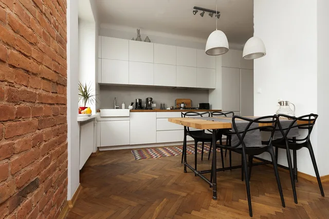 apartment, wall of bricks, table, brick, design, architecture, atmosphere, kitchen, parquet, light, dining room, modern furniture, kitchen furniture, parquet, parquet, parquet, parquet, dining room, dining room, dining room, dining room, dining room, kitchen furniture. Eight Small Space Design Mistakes and the Fixes That Hold Up in Compact Homes